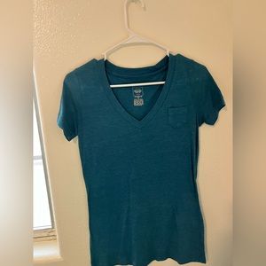 Blue green skinny v cut neck